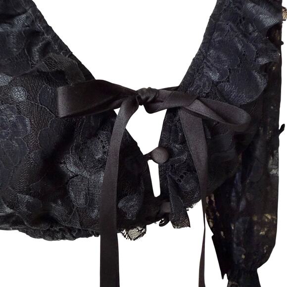 For Love & Lemons Black Floral Lace Puff Sleeve Crop Top Size Small - Picture 4 of 10